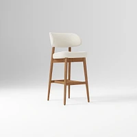 Hyde Bar Stool, Yarn Dyed Linen Weave Alabaster, Smoked Oak