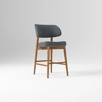 Hyde Bar Stool, Yarn Dyed Linen Weave Alabaster, Smoked Oak