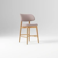 Hyde Bar Stool, Yarn Dyed Linen Weave Alabaster, Smoked Oak
