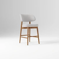 Hyde Bar Stool, Yarn Dyed Linen Weave Alabaster, Smoked Oak