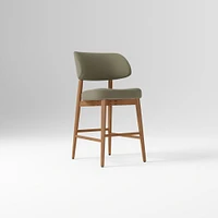 Hyde Bar Stool, Yarn Dyed Linen Weave Alabaster, Smoked Oak