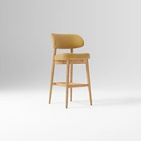 Hyde Bar Stool, Yarn Dyed Linen Weave Alabaster, Smoked Oak