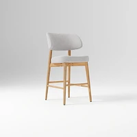 Hyde Bar Stool, Yarn Dyed Linen Weave Alabaster, Smoked Oak