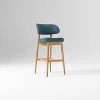 Hyde Bar Stool, Yarn Dyed Linen Weave Alabaster, Smoked Oak