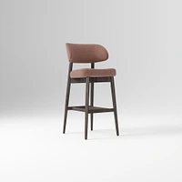 Hyde Bar Stool, Yarn Dyed Linen Weave Alabaster, Smoked Oak