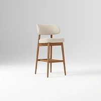 Hyde Bar Stool, Yarn Dyed Linen Weave Alabaster, Smoked Oak