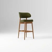 Hyde Bar Stool, Yarn Dyed Linen Weave Alabaster, Smoked Oak