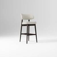 Hyde Bar Stool, Yarn Dyed Linen Weave Alabaster, Smoked Oak