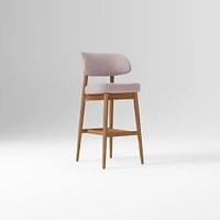 Hyde Bar Stool, Yarn Dyed Linen Weave Alabaster, Smoked Oak