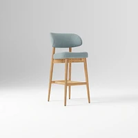 Hyde Bar Stool, Yarn Dyed Linen Weave Alabaster, Smoked Oak