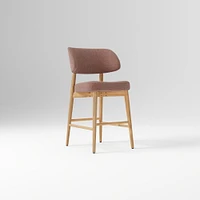 Hyde Bar Stool, Yarn Dyed Linen Weave Alabaster, Smoked Oak