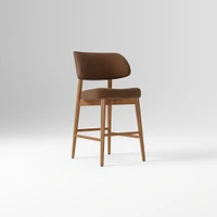 Hyde Bar Stool, Yarn Dyed Linen Weave Alabaster, Smoked Oak
