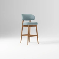 Hyde Bar Stool, Yarn Dyed Linen Weave Alabaster, Smoked Oak