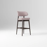 Hyde Bar Stool, Yarn Dyed Linen Weave Alabaster, Smoked Oak