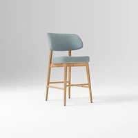 Hyde Bar Stool, Yarn Dyed Linen Weave Alabaster, Smoked Oak