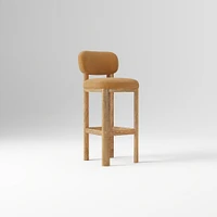 Anton Bar Stool, Yarn Dyed Linen Weave Alabaster, Burnt Wax
