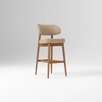 Hyde Bar Stool, Yarn Dyed Linen Weave Alabaster, Smoked Oak