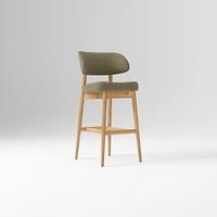 Hyde Bar Stool, Yarn Dyed Linen Weave Alabaster, Smoked Oak
