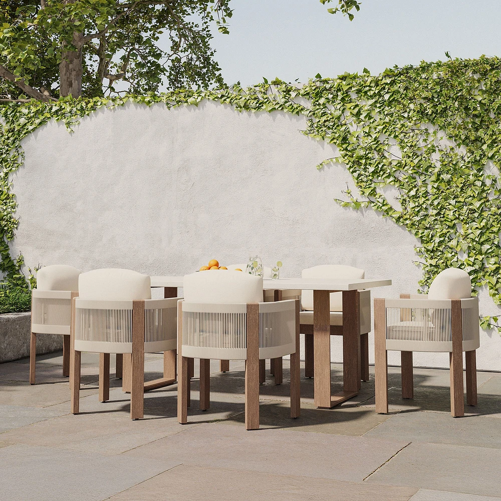 Outdoor Dining Set: Portside Concrete 72 Rectangle Table, Driftwood + Porto Chair, Driftwood, Set of 2