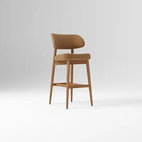 Hyde Bar Stool, Yarn Dyed Linen Weave Alabaster, Smoked Oak