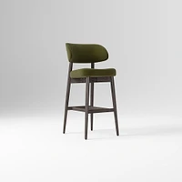 Hyde Bar Stool, Yarn Dyed Linen Weave Alabaster, Smoked Oak