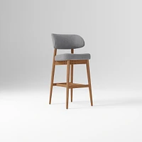 Hyde Bar Stool, Yarn Dyed Linen Weave Alabaster, Smoked Oak