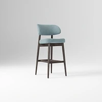 Hyde Bar Stool, Yarn Dyed Linen Weave Alabaster, Smoked Oak