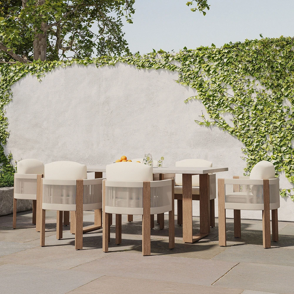 Outdoor Dining Set: Portside Concrete 72 Rectangle Table, Driftwood + Porto Chair, Driftwood, Set of 2