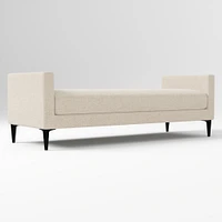 Anton End of Bed Bench, Poly, Yarn Dyed Linen Weave, Alabaster, Polished Dark Pewter