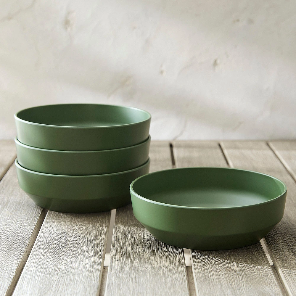 Modern Melamine Outdoor Pasta Bowl, Stone White, Set of 4