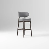 Hyde Bar Stool, Yarn Dyed Linen Weave Alabaster, Smoked Oak