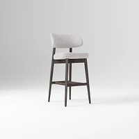 Hyde Bar Stool, Yarn Dyed Linen Weave Alabaster, Smoked Oak