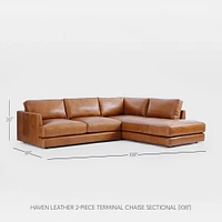Haven 108" Right Multi Seat 2-Piece Bumper Chaise Sectional, Standard Depth, Saddle Leather, Nut