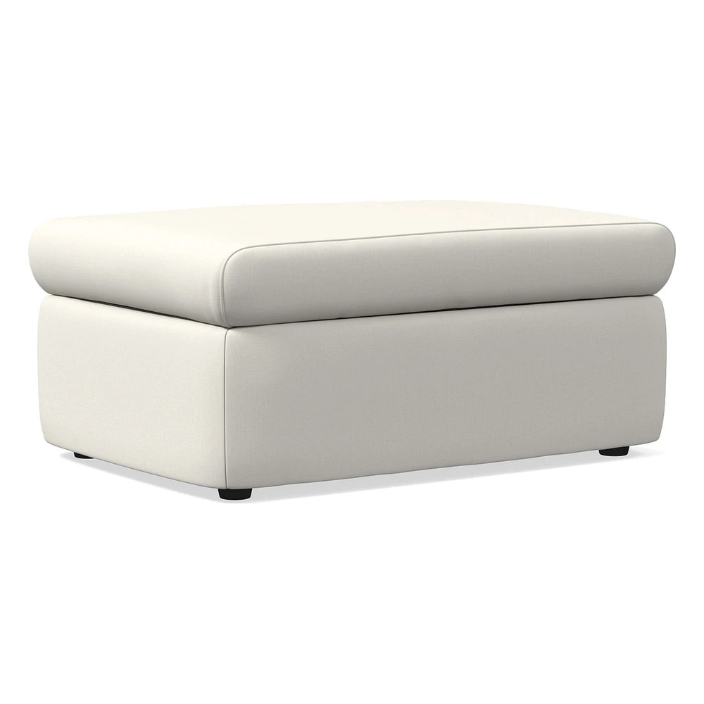 Enzo Storage Ottoman, Poly, Yarn Dyed Linen Weave, Alabaster, Concealed Support