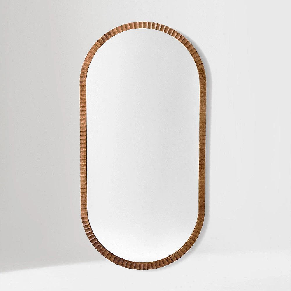 Frida Fluted Wood Small Mirror, Burnt Wax, 24X36