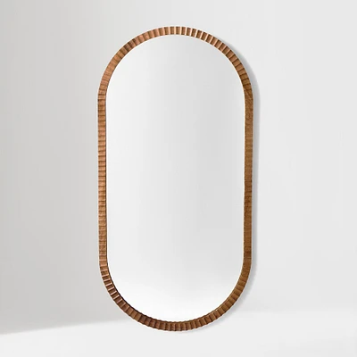 Frida Fluted Wood Small Mirror, Burnt Wax, 24X36