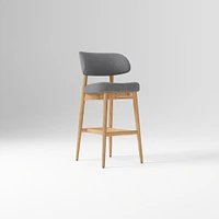 Hyde Bar Stool, Yarn Dyed Linen Weave Alabaster, Smoked Oak