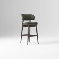 Hyde Bar Stool, Yarn Dyed Linen Weave Alabaster, Smoked Oak