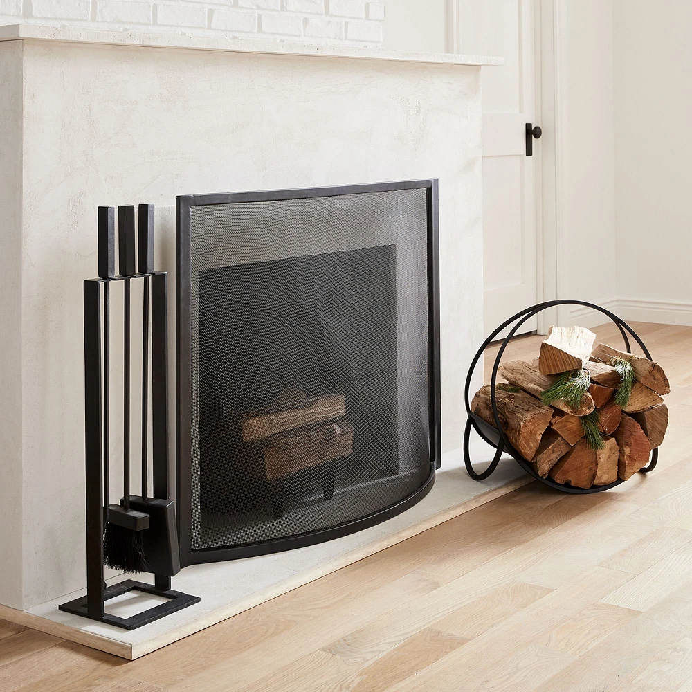 Industrial Fireplace Screen, Black, 38x25