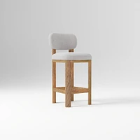 Anton Bar Stool, Yarn Dyed Linen Weave Alabaster, Burnt Wax