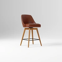 Mid-Century Swivel Stool, Saddle Leather, Acorn