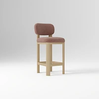 Anton Bar Stool, Yarn Dyed Linen Weave Alabaster, Burnt Wax