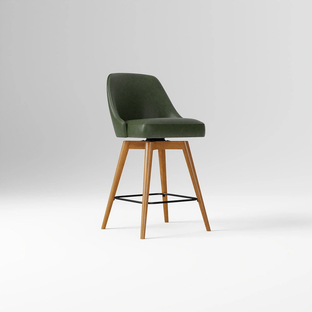 Mid-Century Swivel Stool, Saddle Leather, Acorn