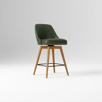 Mid-Century Swivel Stool, Saddle Leather, Acorn