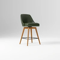 Mid-Century Swivel Stool, Saddle Leather, Acorn