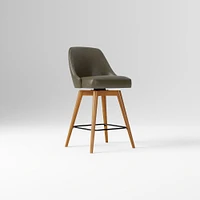 Mid-Century Swivel Stool, Saddle Leather, Acorn