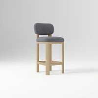 Anton Bar Stool, Yarn Dyed Linen Weave Alabaster, Burnt Wax