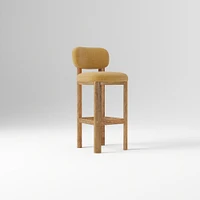 Anton Bar Stool, Yarn Dyed Linen Weave Alabaster, Burnt Wax
