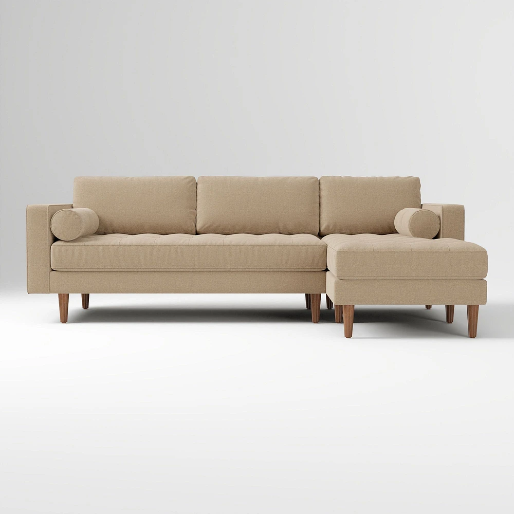 Dennes 102" Right 2-Piece Chaise Sectional, Twill Camel Walnut