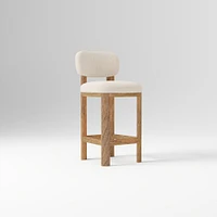 Anton Bar Stool, Yarn Dyed Linen Weave Alabaster, Burnt Wax